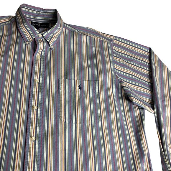 Vintage Ralph Lauren Shirt Mens XL Striped Long Sleeve Button Down Preppy Pony - Picture 3 of 16